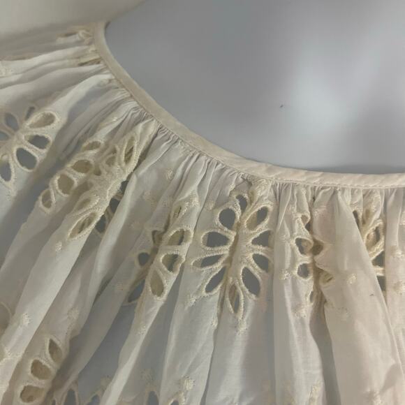 Madewell Embroidered Shirred Puff-Sleeve Eyelet Off White Top S Small New - Picture 4 of 10